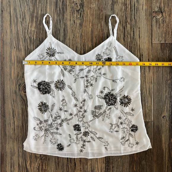 NWT White House Black Market V-Neck Tank Top Cami XSP Ecru Silver Embellishments - Picture 4 of 9